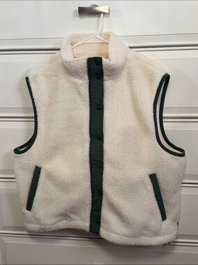 Levi's Cream Sherpa Vest with Green Trim